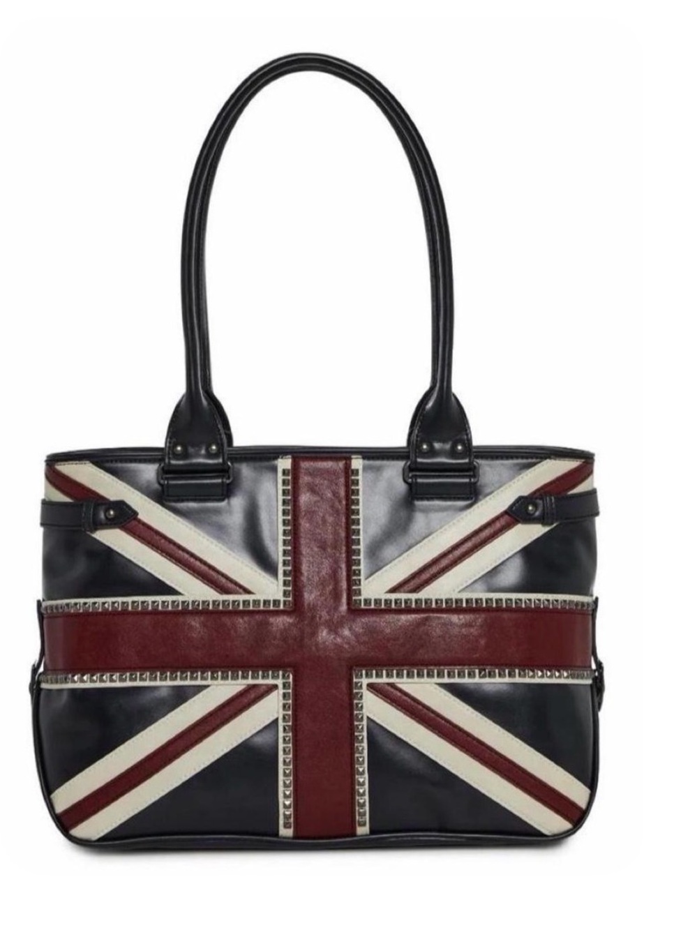 Dolls Kill Black, Burgundy & Cream Union Jack Tote